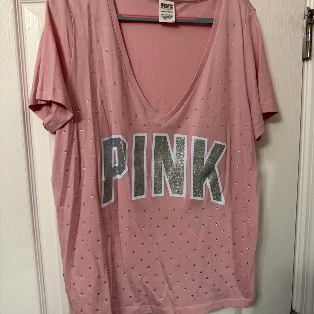 PINK Victoria's Secret Pink Studded V-Neck Tee